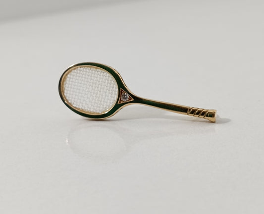 18K Gold Vintage Tennis Racket Pendant with Diamond from the 1980s