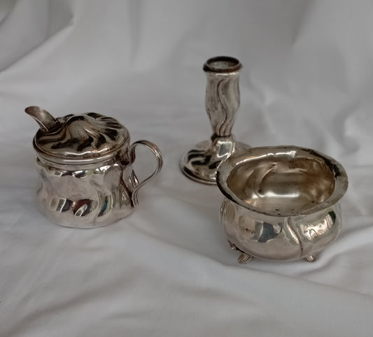 Antique Art Deco Milk Jug with matching Sugar Bowl and Candlestick